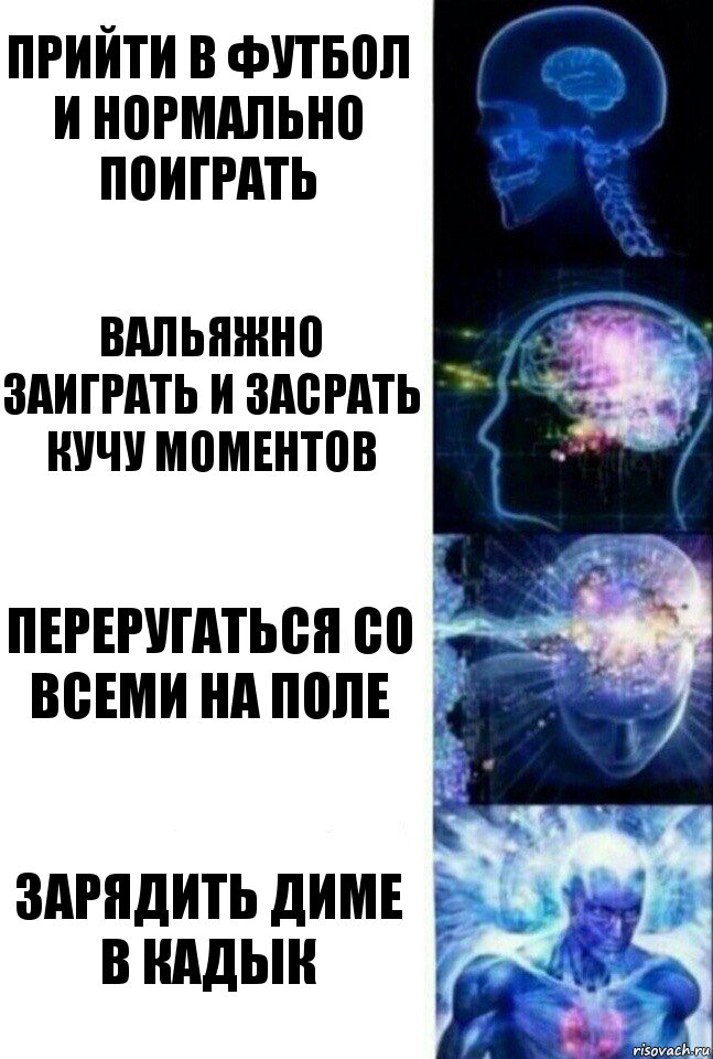 Прийти в футбол и нормально поиграть Вальяжно заиграть и засрать кучу моментов Переругаться со всеми на поле Зарядить Диме в кадык, Комикс  Сверхразум