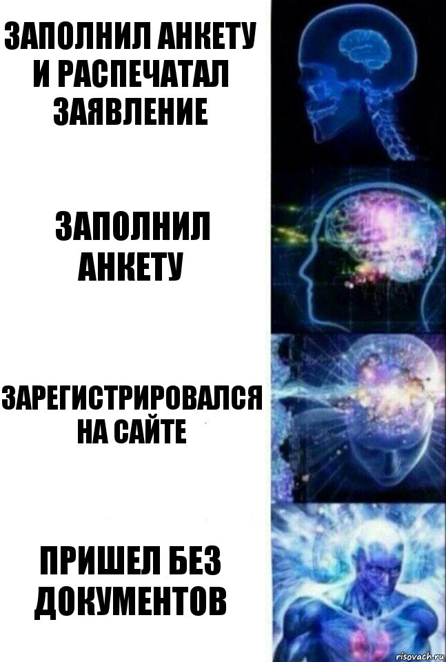 заполнил анкету и распечатал заявление заполнил анкету зарегистрировался на сайте пришел без документов, Комикс  Сверхразум