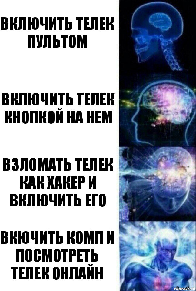 включить телек пультом включить телек кнопкой на нем взломать телек как хакер и включить его вкючить комп и посмотреть телек онлайн, Комикс  Сверхразум