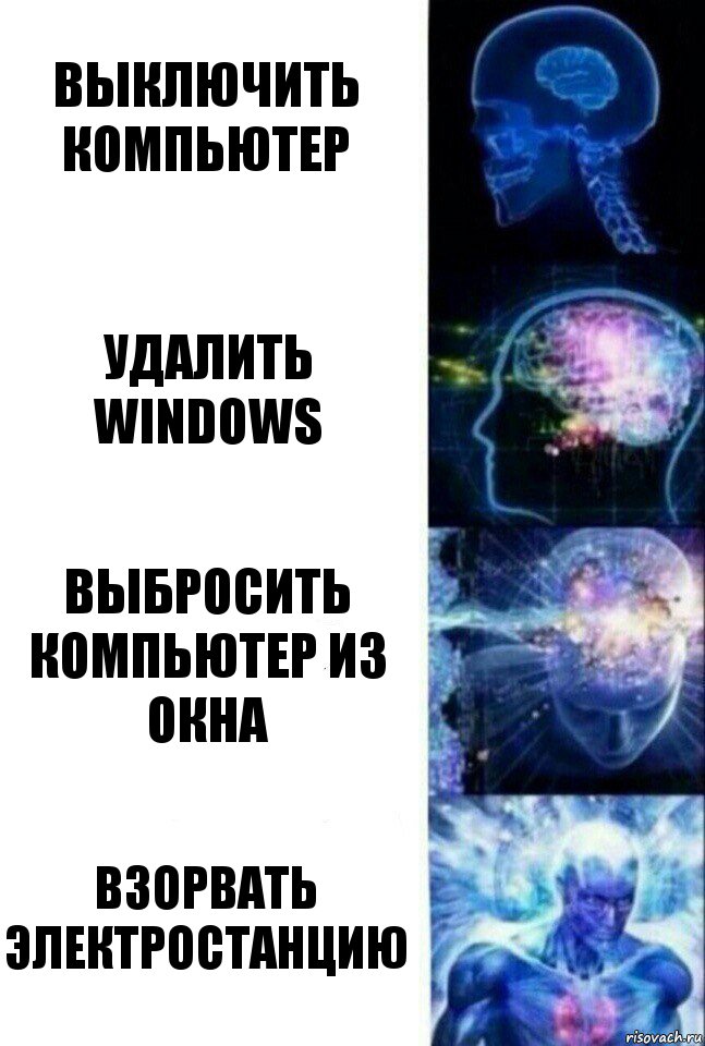 Выключить компьютер Удалить Windows Выбросить компьютер из окна Взорвать электростанцию, Комикс  Сверхразум