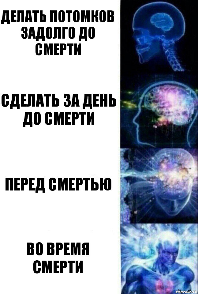 Делать потомков задолго до смерти Сделать за день до смерти Перед смертью Во время смерти, Комикс  Сверхразум