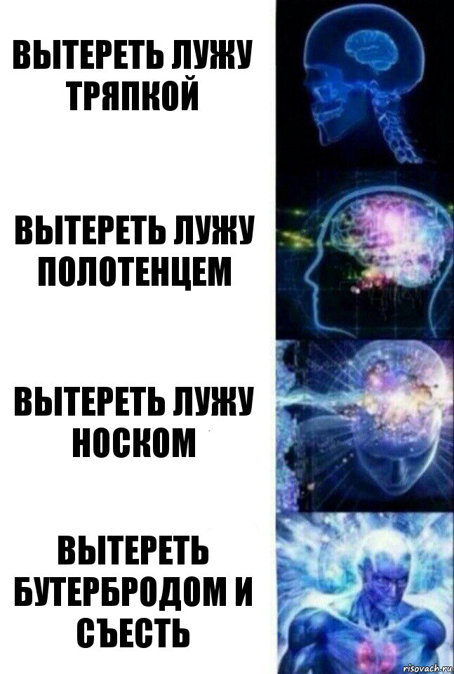 Вытереть лужу тряпкой Вытереть лужу полотенцем Вытереть лужу носком Вытереть бутербродом и съесть, Комикс  Сверхразум