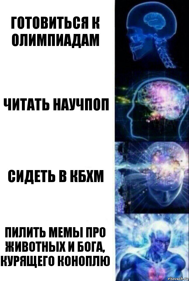 Готовиться к олимпиадам Читать научпоп Сидеть в КБХМ Пилить мемы про животных и бога, курящего коноплю, Комикс  Сверхразум