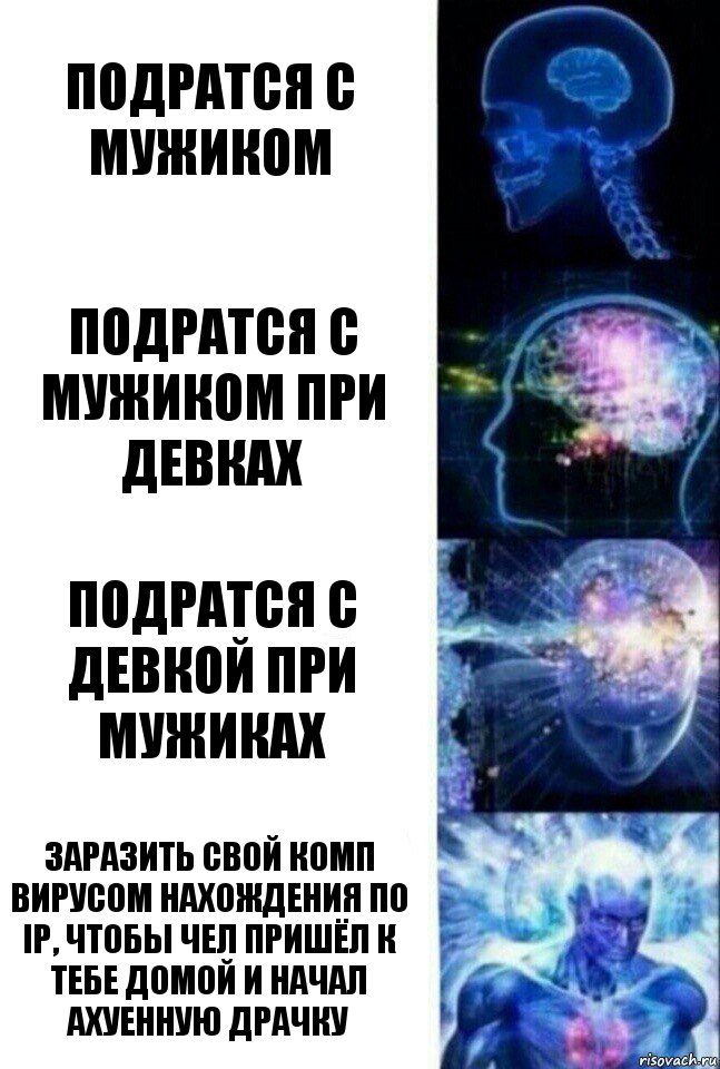 Подратся с мужиком Подратся с мужиком при девках Подратся с девкой при мужиках Заразить свой комп вирусом нахождения по IP, чтобы чел пришёл к тебе домой и начал ахуенную драчку, Комикс  Сверхразум