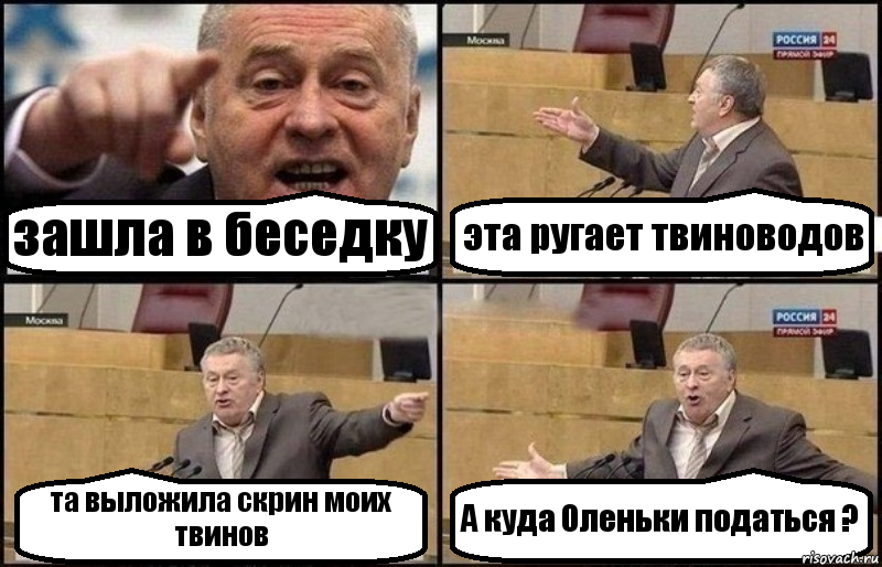 зашла в беседку эта ругает твиноводов та выложила скрин моих твинов А куда Оленьки податься ?, Комикс Жириновский