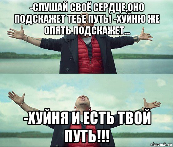 -слушай своё сердце,оно подскажет тебе путь! -хуйню же опять подскажет... -хуйня и есть твой путь!!!, Мем Безлимитище