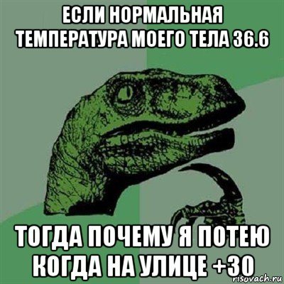 если нормальная температура моего тела 36.6 тогда почему я потею когда на улице +30, Мем Филосораптор