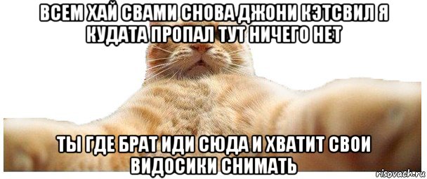 всем хай свами снова джони кэтсвил я кудата пропал тут ничего нет ты где брат иди сюда и хватит свои видосики снимать, Мем   Кэтсвилл