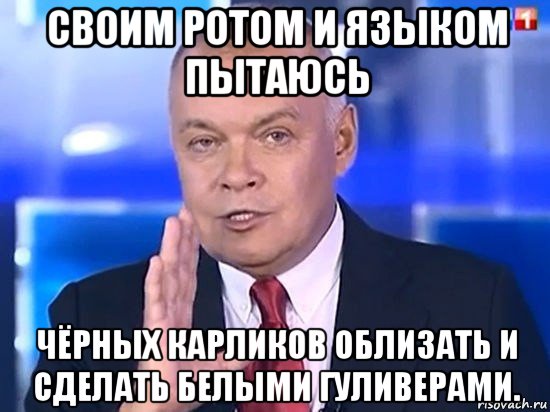 своим ротом и языком пытаюсь чёрных карликов облизать и сделать белыми гуливерами., Мем Киселёв 2014