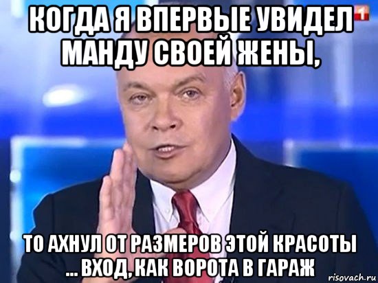 когда я впервые увидел манду своей жены, то ахнул от размеров этой красоты ... вход, как ворота в гараж, Мем Киселёв 2014