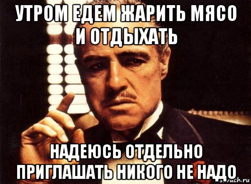 утром едем жарить мясо и отдыхать надеюсь отдельно приглашать никого не надо, Мем крестный отец