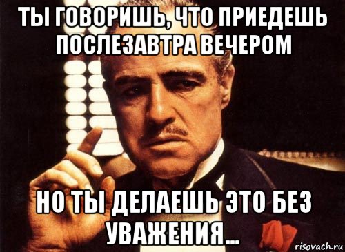 ты говоришь, что приедешь послезавтра вечером но ты делаешь это без уважения..., Мем крестный отец