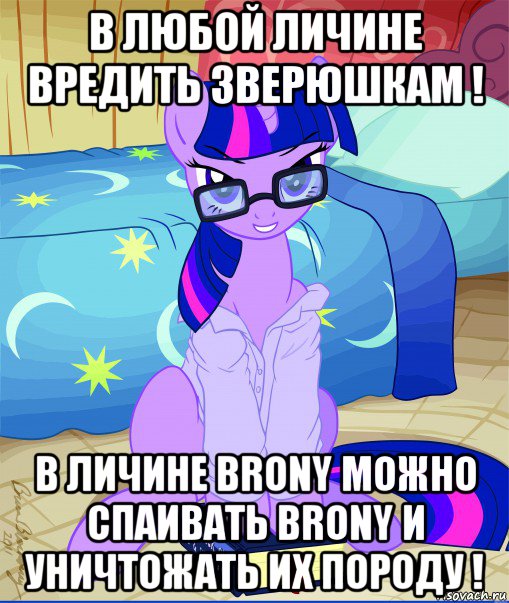 в любой личине вредить зверюшкам ! в личине brony можно спаивать brony и уничтожать их породу !, Мем  май литл пони