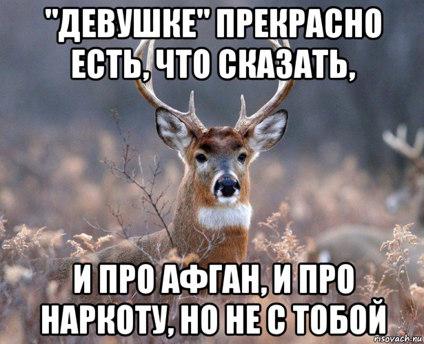 "девушке" прекрасно есть, что сказать, и про афган, и про наркоту, но не с тобой, Мем   Наивный олень