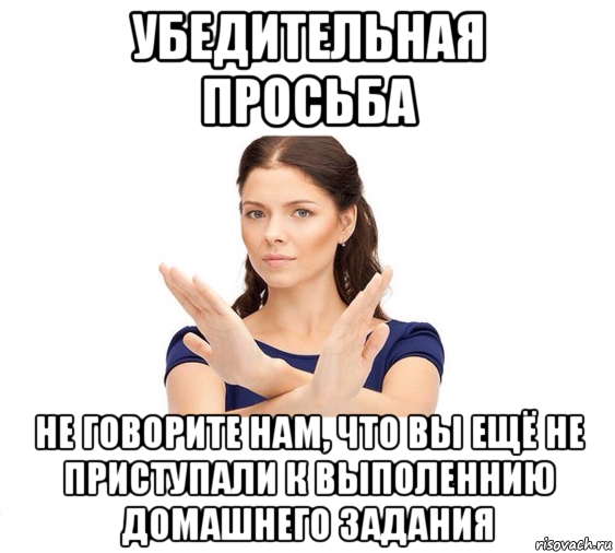 убедительная просьба не говорите нам, что вы ещё не приступали к выполеннию домашнего задания, Мем Не зовите