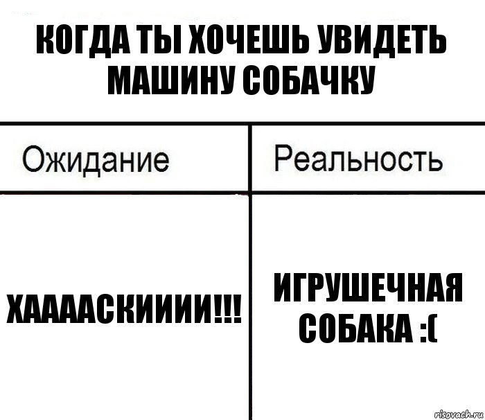 Когда ты хочешь увидеть машину собачку Хааааскииии!!! Игрушечная собака :(, Комикс  Ожидание - реальность