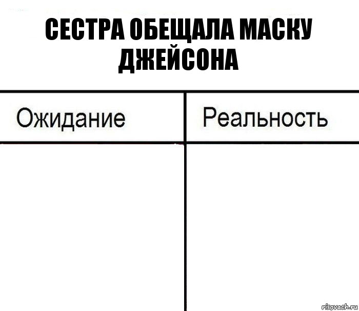 Сестра обещала маску Джейсона  , Комикс  Ожидание - реальность