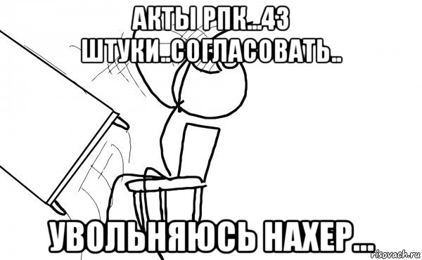 акты рпк...43 штуки..согласовать.. увольняюсь нахер..., Мем  Переворачивает стол