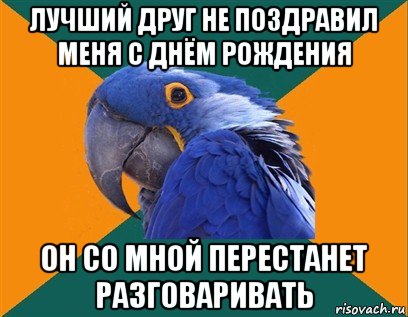 лучший друг не поздравил меня с днём рождения он со мной перестанет разговаривать, Мем Попугай параноик