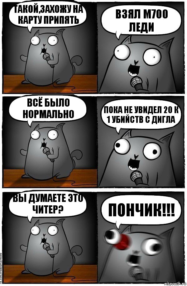 такой,захожу на карту припять взял M700 леди всё было нормально пока не увидел 20 к 1 убийств с дигла Вы думаете это читер? ПОНЧИК!!!, Комикс  Стендап-кот