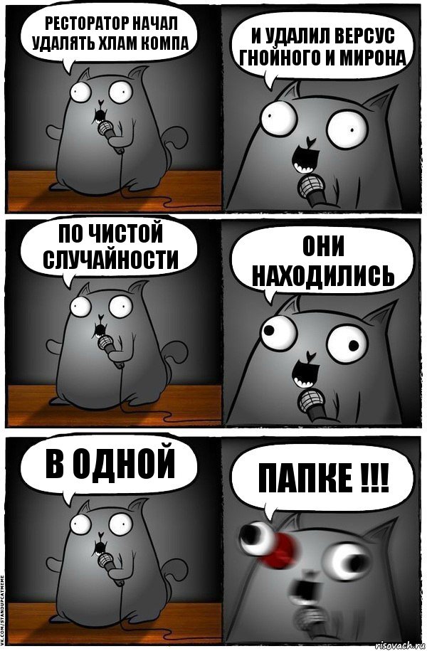 Ресторатор Начал удалять хлам компа и удалил версус гнойного и мирона По чистой случайности Они находились В одной ПАПКЕ !!!, Комикс  Стендап-кот