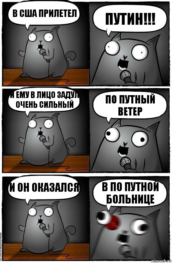 В США ПРИЛЕТЕЛ ПУТИН!!! И ЕМУ В ЛИЦО ЗАДУЛ ОЧЕНЬ СИЛЬНЫЙ ПО ПУТНЫЙ ВЕТЕР И ОН ОКАЗАЛСЯ В ПО ПУТНОЙ БОЛЬНИЦЕ, Комикс  Стендап-кот