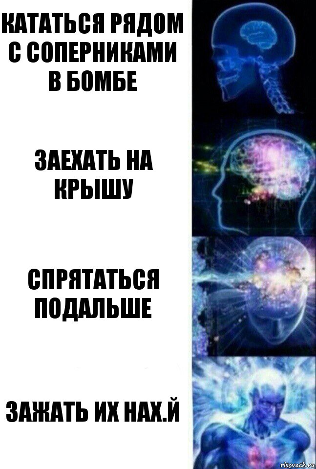 Кататься рядом с соперниками в бомбе Заехать на крышу Спрятаться подальше Зажать их нах.й, Комикс  Сверхразум