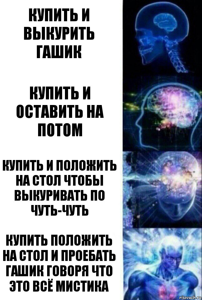 Купить и выкурить гашик Купить и оставить на потом Купить и положить на стол чтобы выкуривать по чуть-чуть купить положить на стол и проебать гашик говоря что это всё мистика, Комикс  Сверхразум