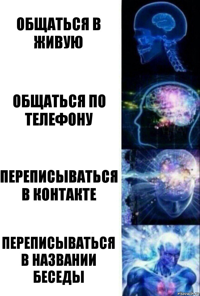 Общаться в живую Общаться по телефону Переписываться в контакте Переписываться в названии беседы, Комикс  Сверхразум