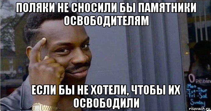 поляки не сносили бы памятники освободителям если бы не хотели, чтобы их освободили, Мем Умный Негр