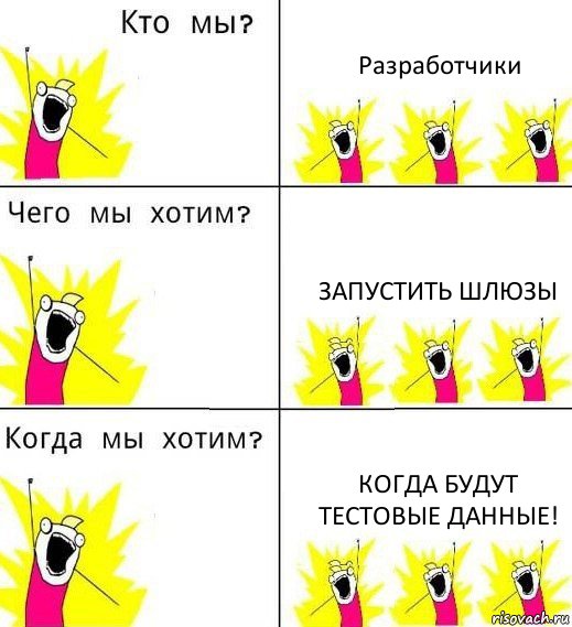 Разработчики Запустить шлюзы Когда будут тестовые данные!, Комикс Что мы хотим