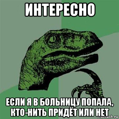 интересно если я в больницу попала, кто-нить придёт или нет, Мем Филосораптор