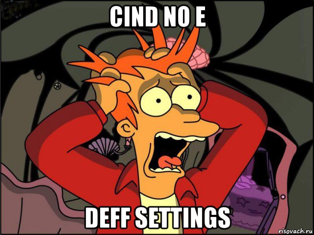 cind no e deff settings, Мем Фрай в панике