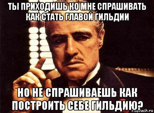 ты приходишь ко мне спрашивать как стать главой гильдии но не спрашиваешь как построить себе гильдию?, Мем крестный отец