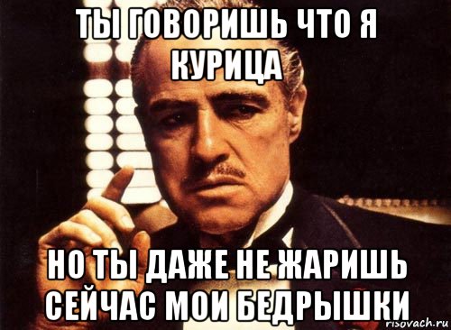 ты говоришь что я курица но ты даже не жаришь сейчас мои бедрышки, Мем крестный отец