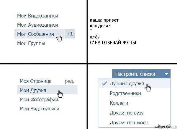 паша: привет
как дела?
?
алё?
С*КА ОТВЕЧАЙ ЖЕ ТЫ, Комикс  Лучшие друзья