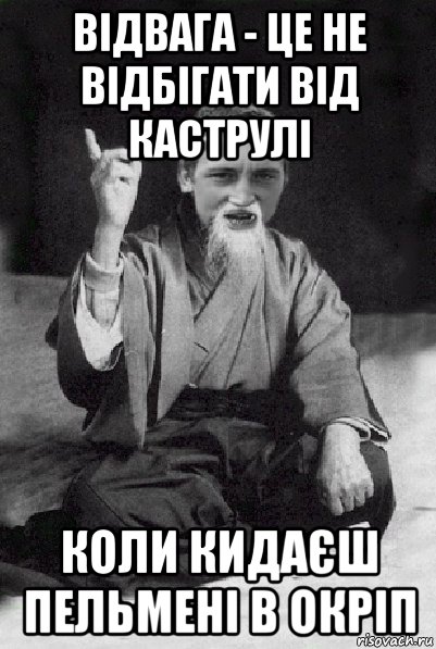 відвага - це не відбігати від каструлі коли кидаєш пельмені в окріп, Мем Мудрий паца