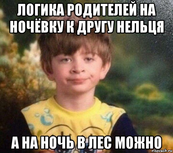 логика родителей на ночёвку к другу нельця а на ночь в лес можно