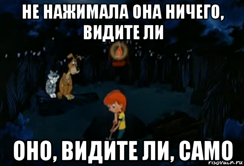 не нажимала она ничего, видите ли оно, видите ли, само, Мем Простоквашино закапывает