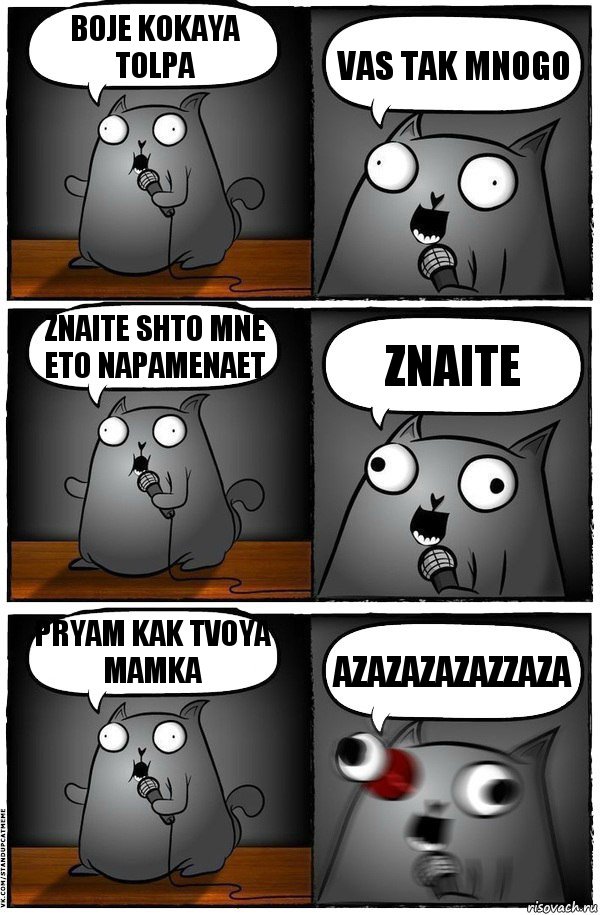 boje kokaya tolpa vas tak mnogo znaite shto mne eto napamenaet znaite pryam kak tvoya mamka azazazazazZAZA, Комикс  Стендап-кот