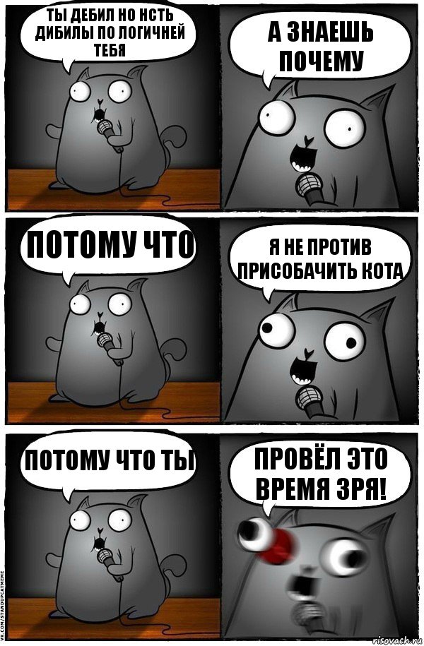 ТЫ дебил но нсть дибилы по логичней тебя а знаешь почему потому что я не против ПРИСОБАЧИТЬ кота потому что ты провёл это время зря!, Комикс  Стендап-кот