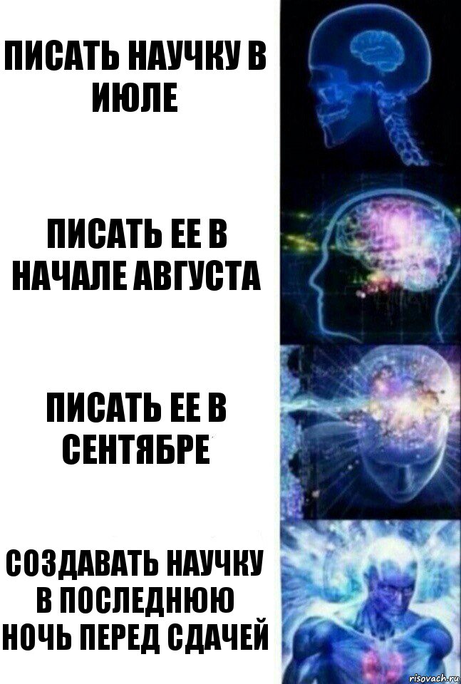 писать научку в июле писать ее в начале августа писать ее в сентябре создавать научку в последнюю ночь перед сдачей, Комикс  Сверхразум