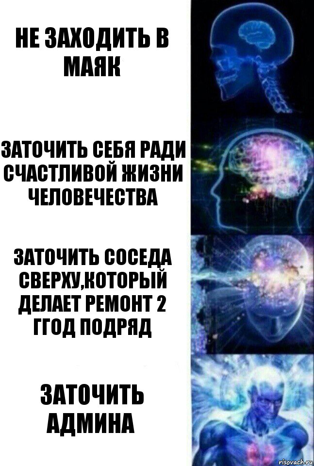 Не заходить в маяк Заточить себя ради счастливой жизни человечества Заточить соседа сверху,который делает ремонт 2 ггод подряд Заточить админа, Комикс  Сверхразум