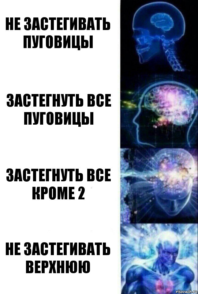 НЕ ЗАСТЕГИВАТЬ ПУГОВИЦЫ ЗАСТЕГНУТЬ ВСЕ ПУГОВИЦЫ ЗАСТЕГНУТЬ ВСЕ КРОМЕ 2 НЕ ЗАСТЕГИВАТЬ ВЕРХНЮЮ, Комикс  Сверхразум