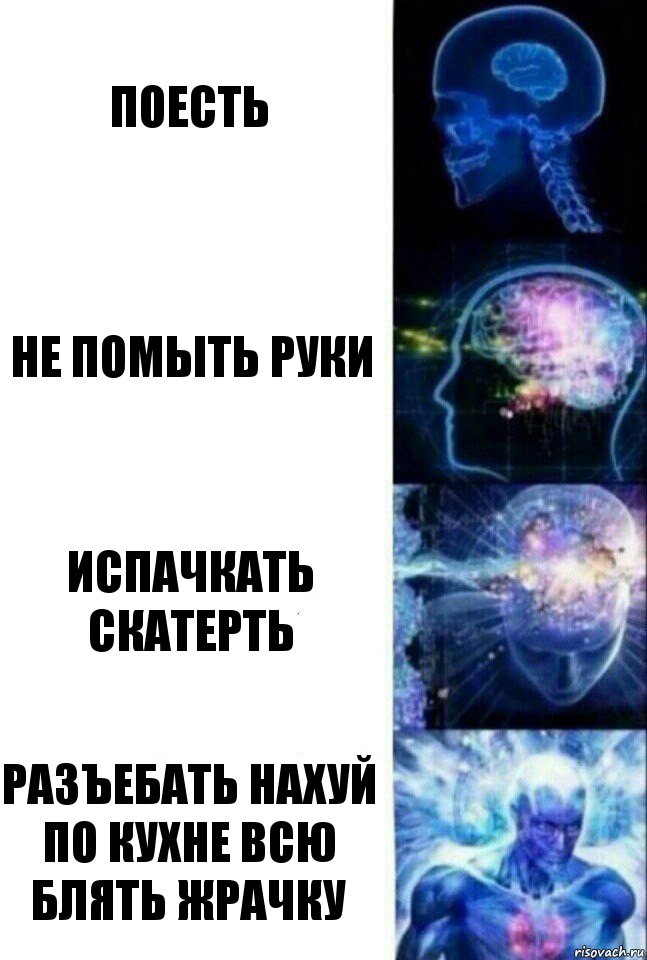 Поесть Не помыть руки Испачкать скатерть Разъебать нахуй по кухне всю блять жрачку, Комикс  Сверхразум