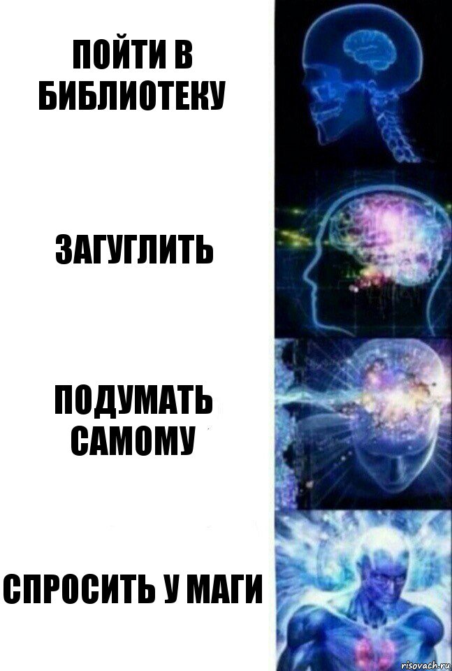 Пойти в Библиотеку Загуглить Подумать самому Спросить у Маги, Комикс  Сверхразум