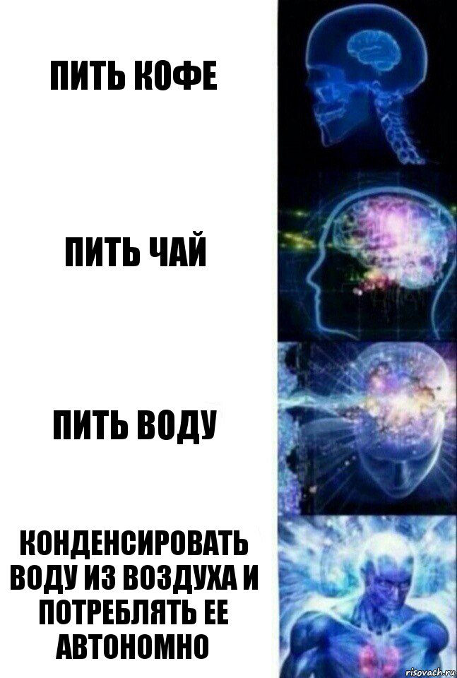 Пить кофе Пить чай Пить воду Конденсировать воду из воздуха и потреблять ее автономно