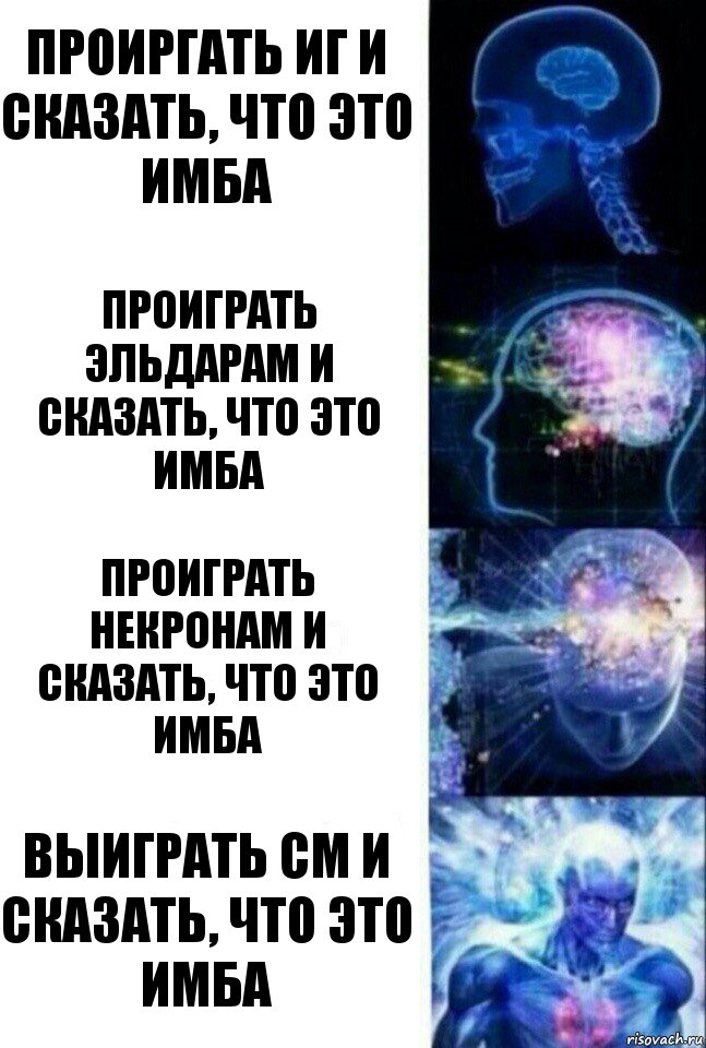 Проиргать иг и сказать, что это имба Проиграть эльдарам и сказать, что это имба Проиграть некронам и сказать, что это имба Выиграть см и сказать, что это имба, Комикс  Сверхразум