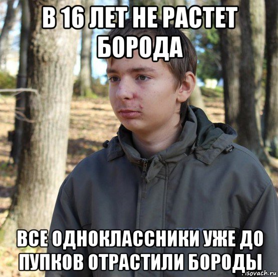 в 16 лет не растет борода все одноклассники уже до пупков отрастили бороды