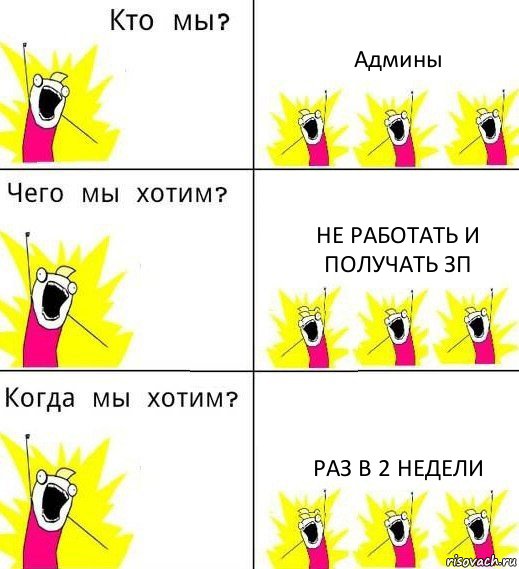 Админы Не работать и получать зп Раз в 2 недели, Комикс Что мы хотим